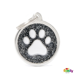 MY FAMILY TARGHETTA MEDAGLIA GREY BIG GLITTER CIRCLE WHITE PAW